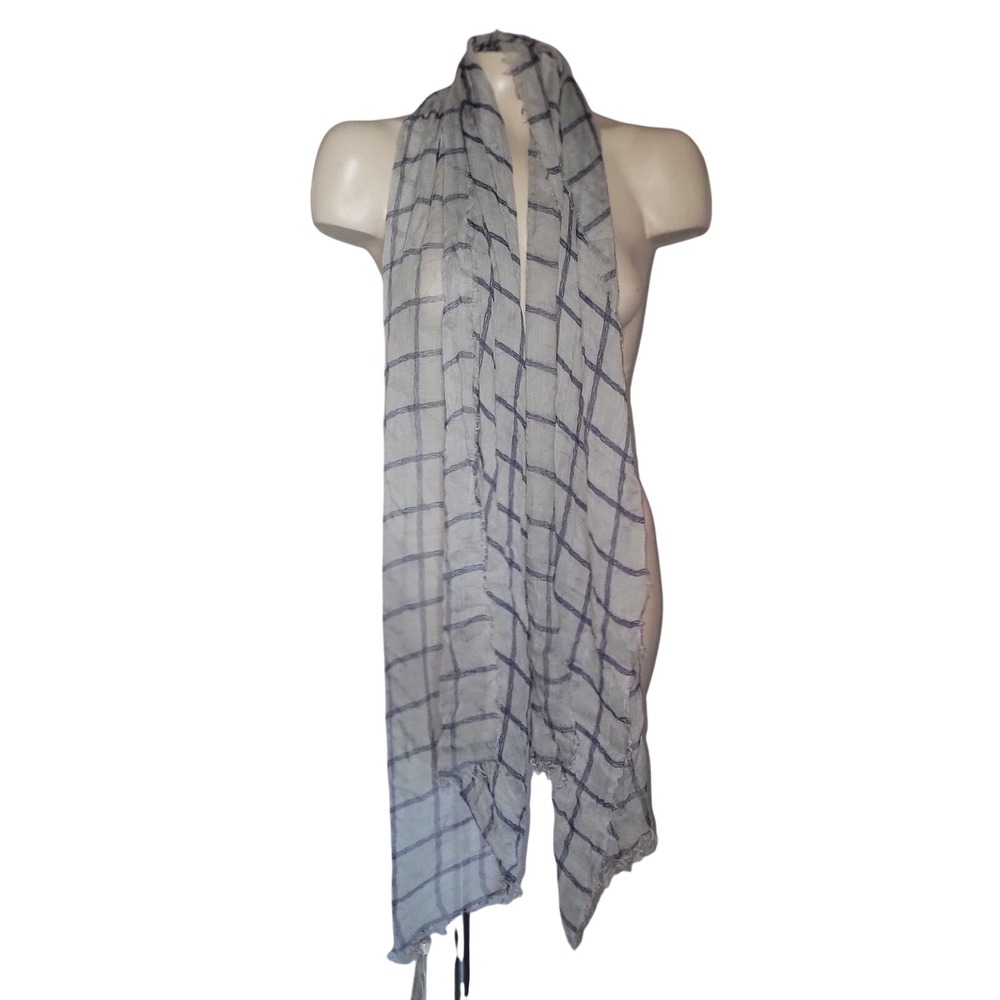 EILEEN FISHER NEW Pearl Sketched Plaid Modal Silk Scarf Contemporary minimalist